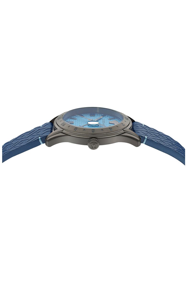 Greca Time Leather Strap Watch, 41mm, Alternate, color, GUN/ BLUE