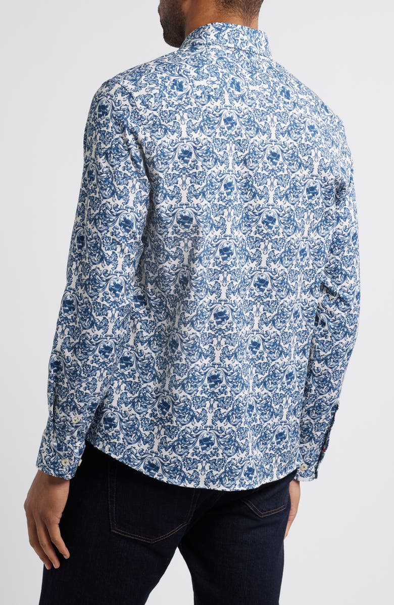 Stone Rose Fancy Skulls Button-Up Shirt, Alternate, color, Blue/Cream