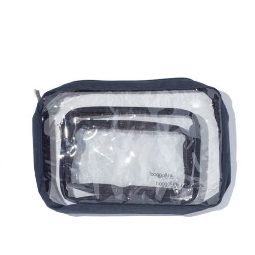 Baggallini Clear Travel Pouches 3 Piece Set In Blue