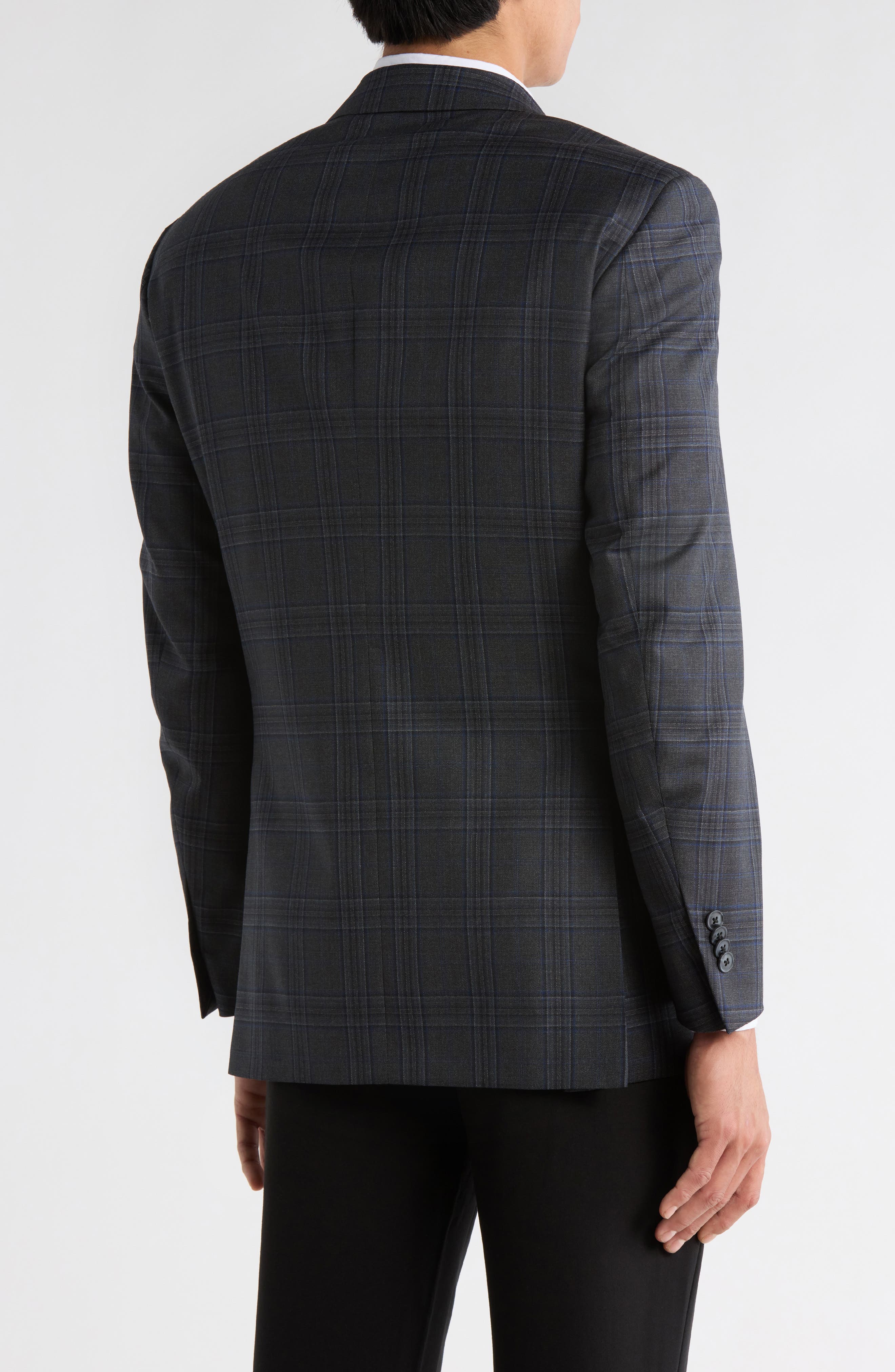 Charcoal Plaid Notch Lapel Sport Coat - image 2