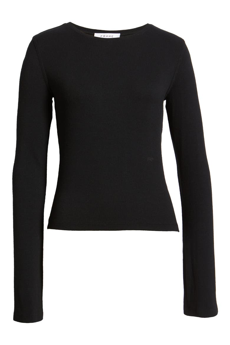 Long Sleeve Rib Top, Alternate, color, NOIR