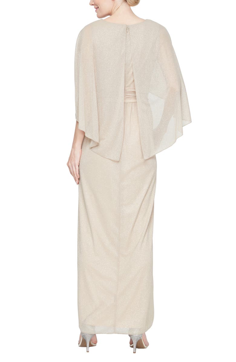 SL FASHIONS Glitter Capelet Chiffon Gown, Alternate, color, Champagne