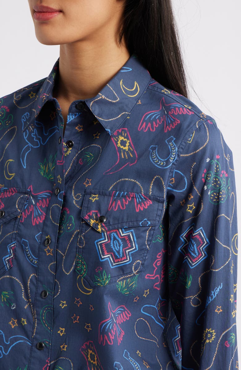 Pendleton Gambler Print Cotton Snap-Up Shirt, Alternate, color, Navy Western Brights