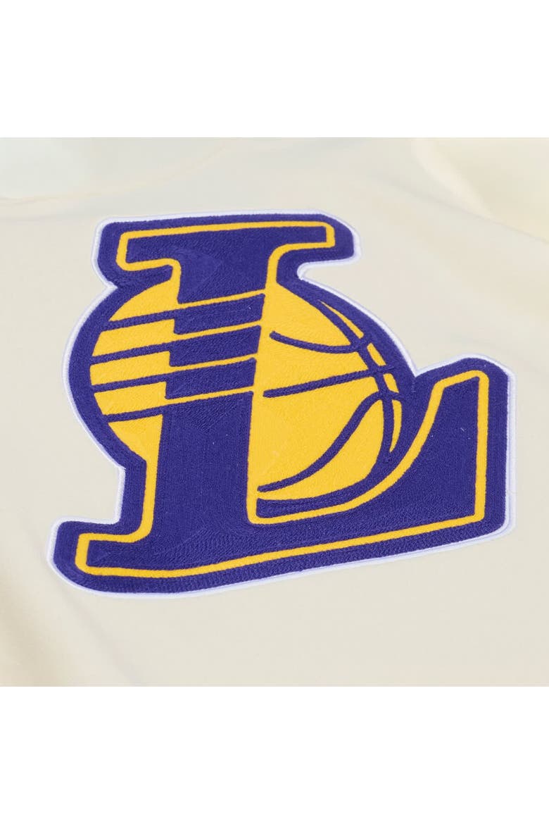 Men's Mitchell & Ness Cream Los Angeles Lakers Hardwood Classics Chainstitch Premium Fleece Hoodie, Alternate, color, Cream
