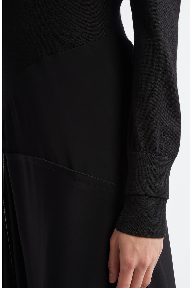 Long Sleeve Mixed Media Shirtdress, Alternate, color, BLACK / BLACK