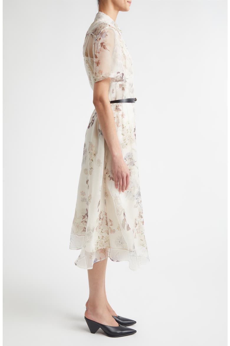 Kiera Floral Belted Silk Organza Shirtdress, Alternate, color, IVORY FLOWERS