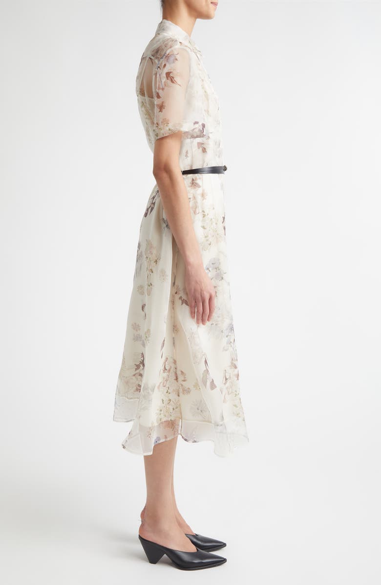 Altuzarra Kiera Floral Belted Silk Organza Shirtdress, Alternate, color, Ivory Flowers