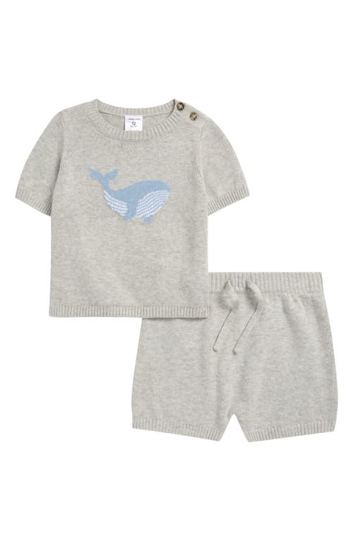 Nordstrom Icon Short Sleeve Cotton Blend Sweater & Shorts Set In Grey Light Heather Whale Buddy