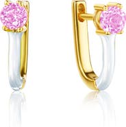 House of Frosted White Enamel & Stone Huggie Hoop Earrings