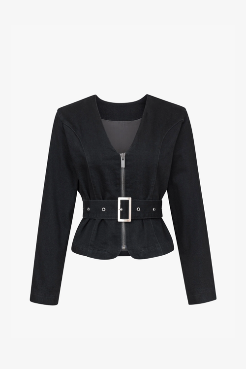 Tt Studios Carm Denim Faux Fur Jacket In Blue