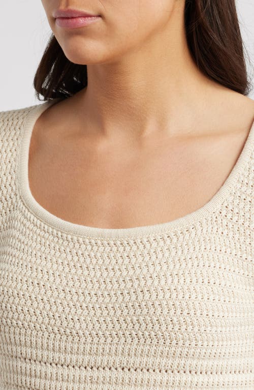 French Connection Nellis Open Stitch Short Sleeve Cotton Sweater In Ecru