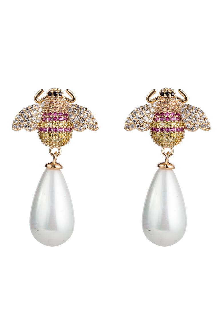 Angelina CZ Pavé Imitation Pearl Drop Earrings, Main, color, GOLD
