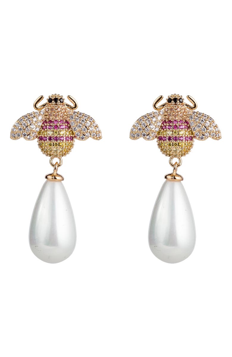 EYE CANDY LOS ANGELES Angelina CZ Pavé Imitation Pearl Drop Earrings, Main, color, Gold