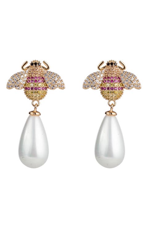 Angelina CZ Pavé Imitation Pearl Drop Earrings