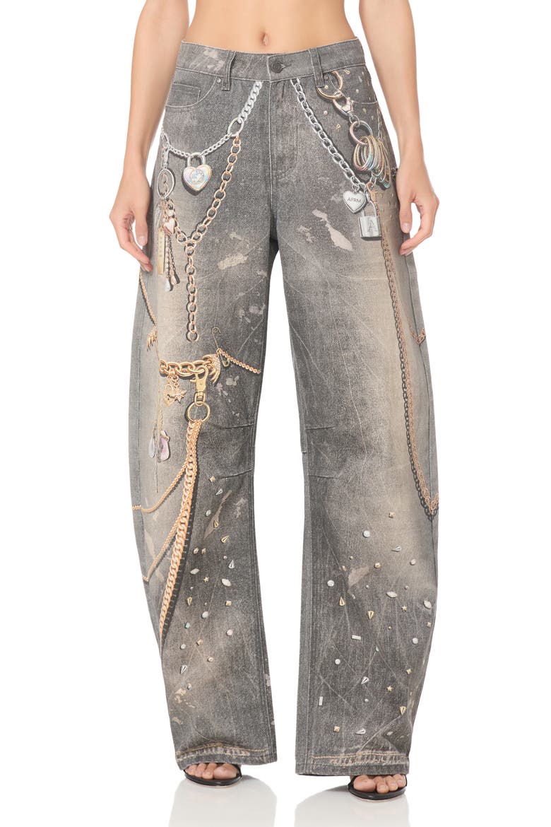 Barrel High Waist Wide Leg Jeans, Main, color, BLACK GRUNGE PRINT