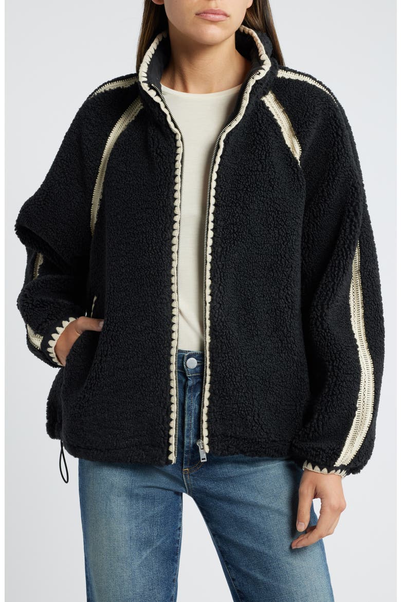 Nikia Open Stitch Detail Uggfluff Fleece Jacket, Alternate, color, BLK