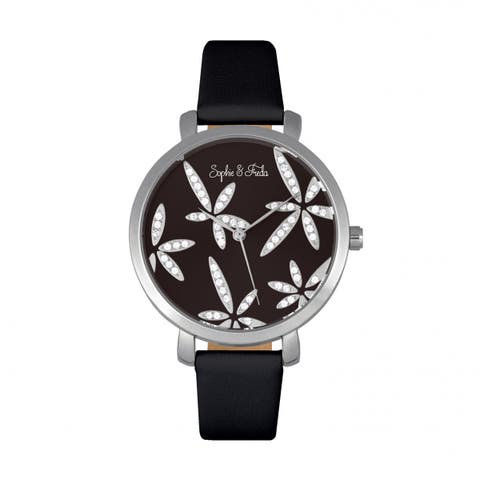 Sophie & Freda Key West Leather-Band Watch w/Swarovski Crystals