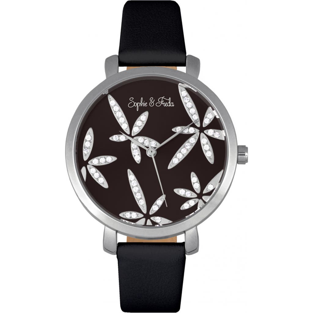 Sophie And Freda Key West Leather-band Watch With Swarovski Crystals In Black