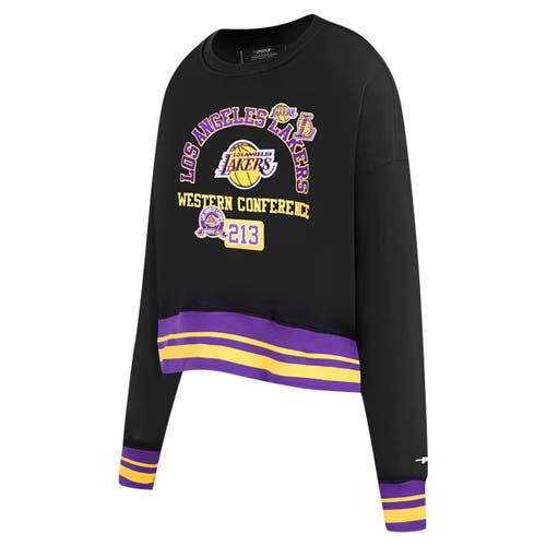 Pro Standard Black Los Angeles Lakers Area Code Cropped Pullover Sweatshirt