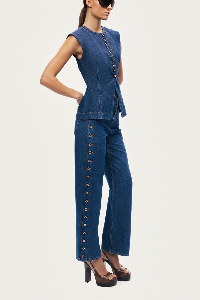 Eyelet Detail Wide-Leg Denim Pants, Alternate, color, Navy Blue