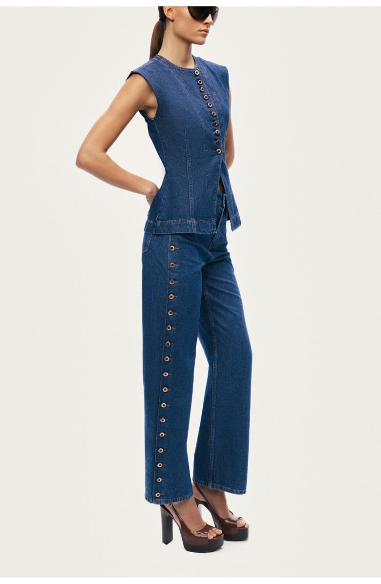 Nocturne Eyelet Detail Wide-Leg Denim Pants, Alternate, color, Navy Blue