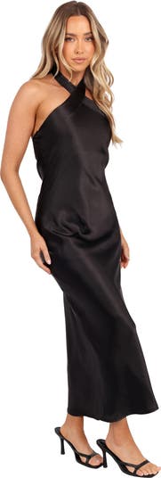 Grasie Halter Satin Maxi Dress