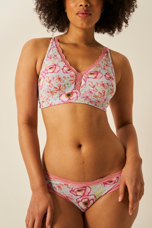 Stripe & Stare The Lace Plunge & Original Knicker Set In Pastel Poppy