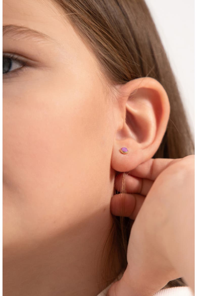 14k Opal Bezel Girl Earrings, Alternate, color, Pink