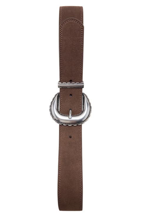 Engraved Buckle Suede Belt