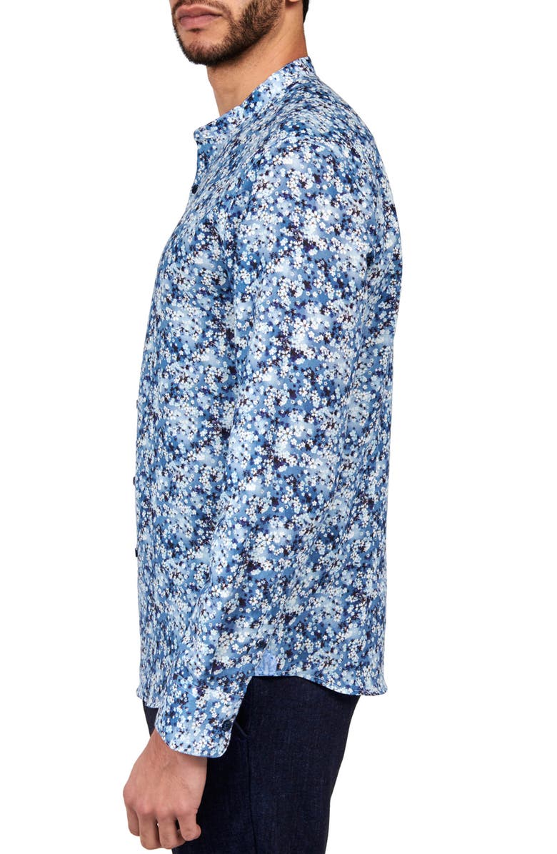 Brooklyn Brigade Poplar Cherry Blossom Floral Linen & Cotton Shirt, Alternate, color, Blue