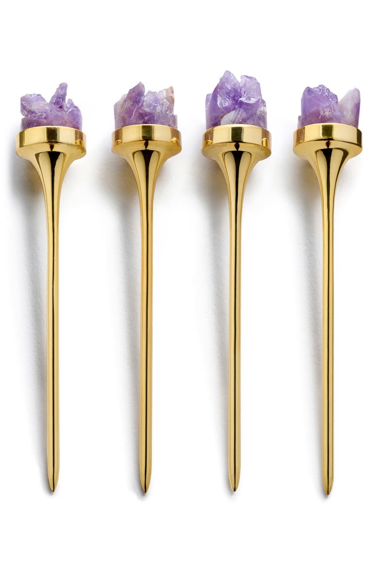 ANNA New York Hospitality Set of 4 Amethyst Druze Cocktail Picks, Main, color, 