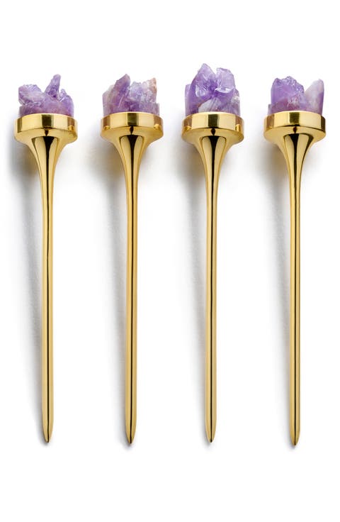 Hospitality Set of 4 Amethyst Druze Cocktail Picks