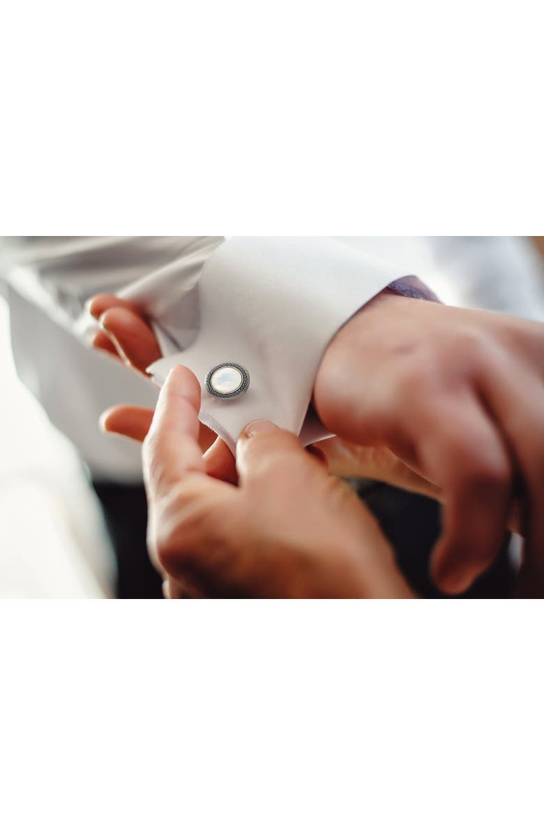 Link Up Round Mother Of Pearl Antique Border Cufflinks, Alternate, color, 