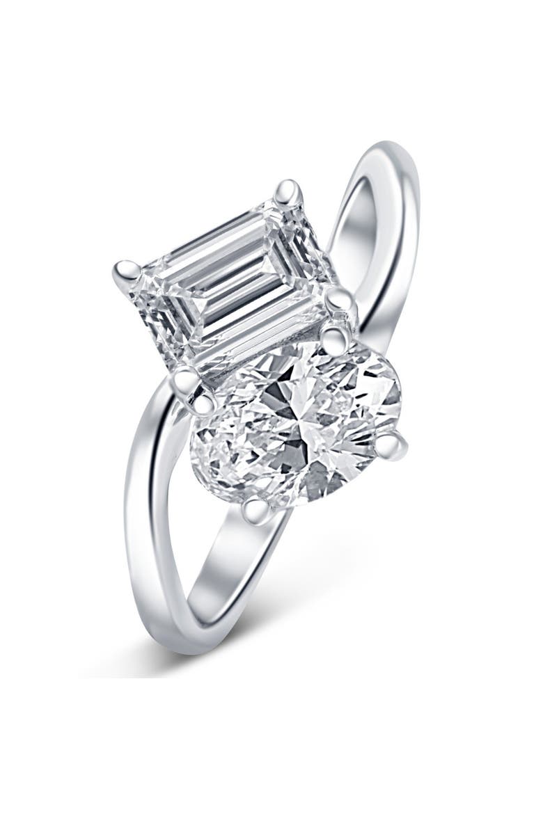 2 1/4Ct TW Toi et Moi Oval And Emerald Cut Engagement Ring Gold Lab Grown, Alternate, color, 14k White Gold