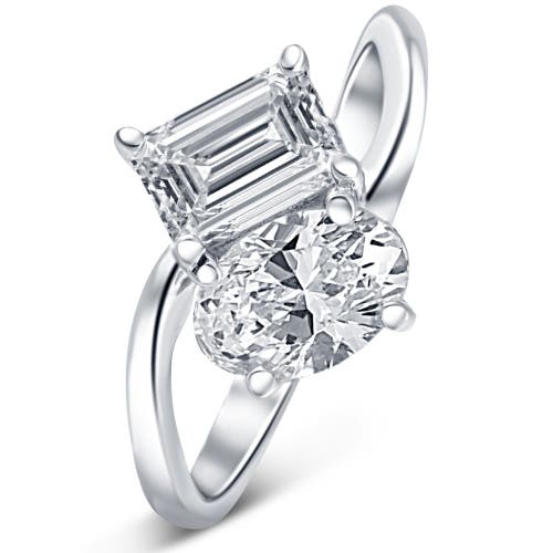 Bliss Diamond 2 1/4ct Tw Toi Et Moi Oval And Emerald Cut Engagement Ring Gold Lab Grown In Silver