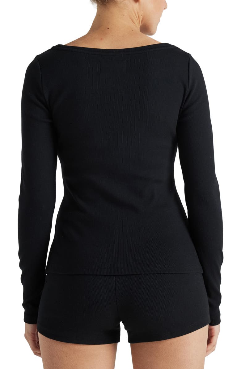 Losano Serene Rib Long Sleeve Top, Alternate, color, Black