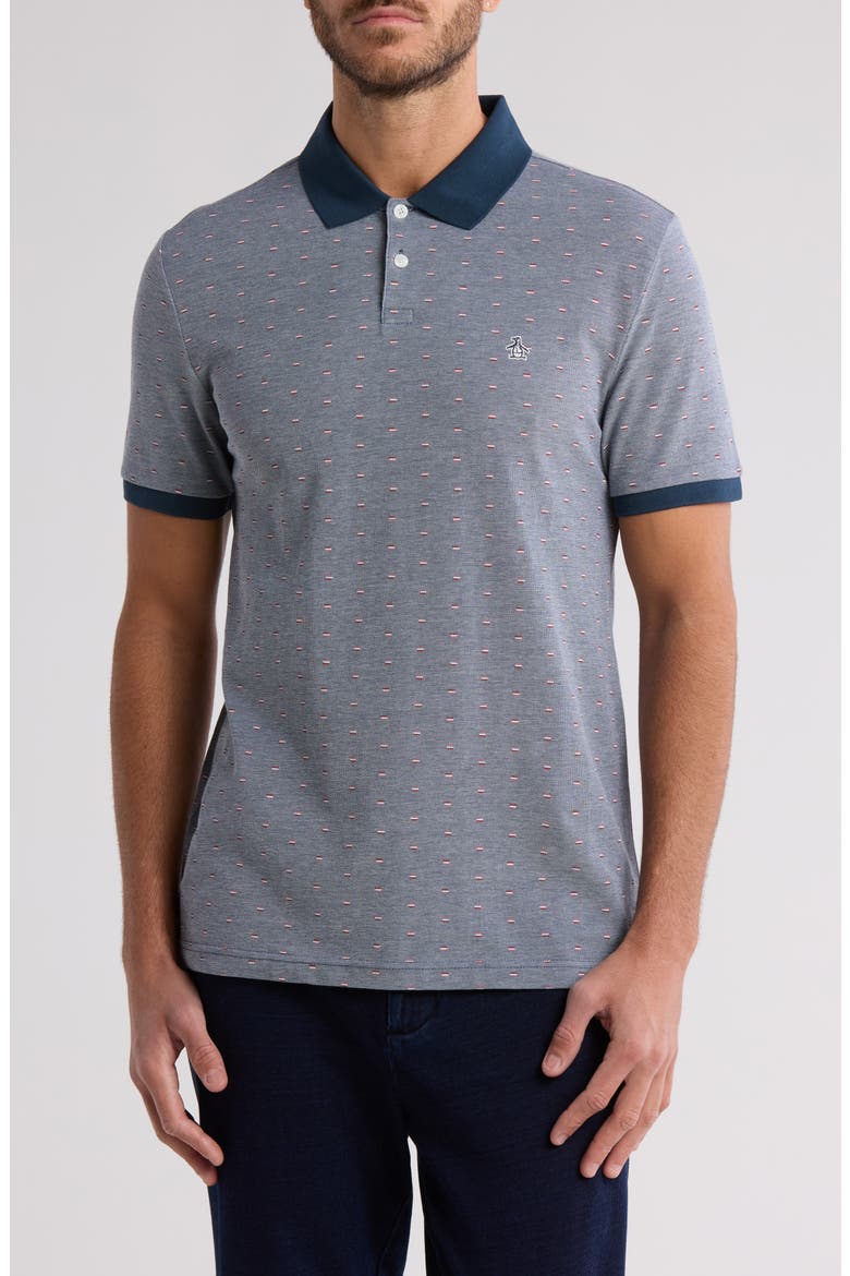 Line Print Bird's Eye Piqué Polo, Main, color, BLUE WING TEAL