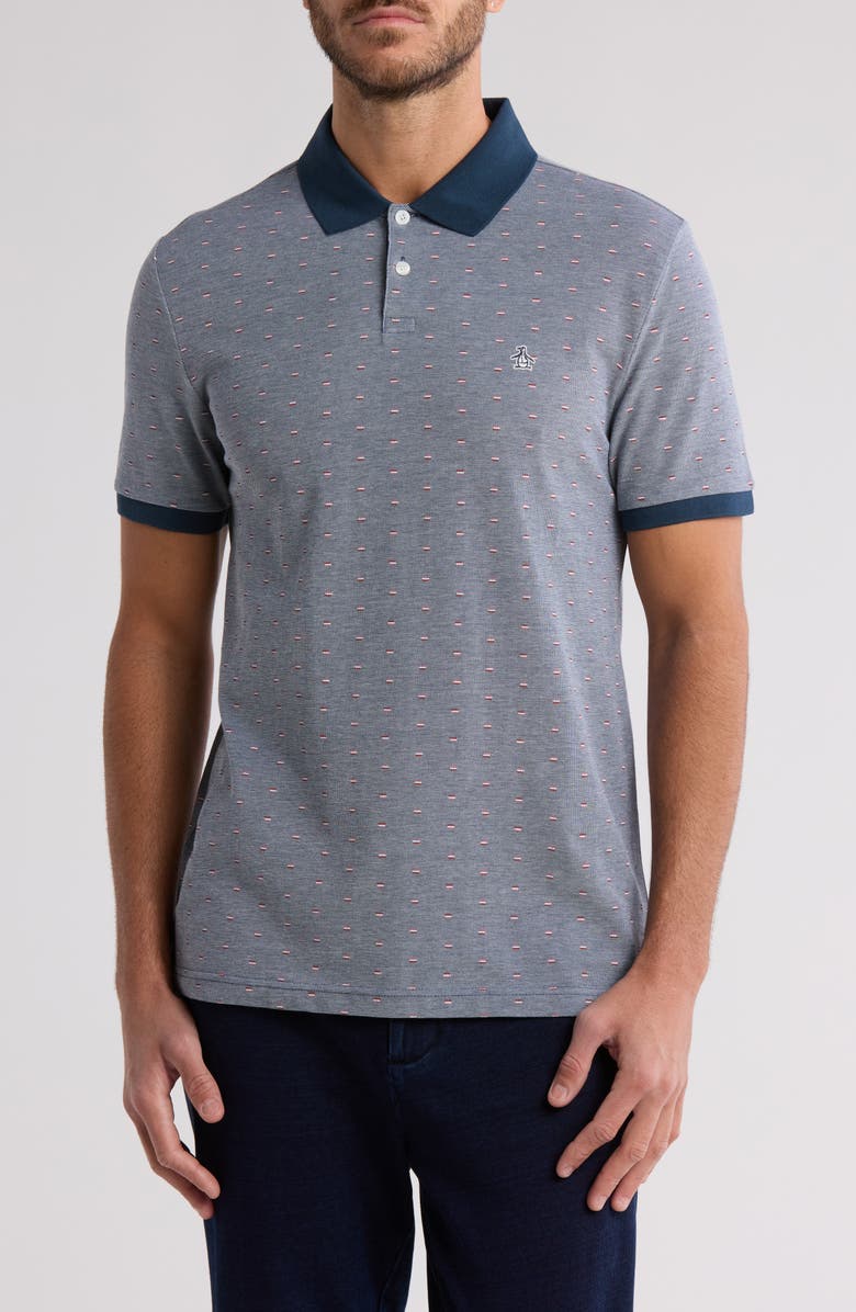 Original Penguin Line Print Bird's Eye Piqué Polo, Main, color, 