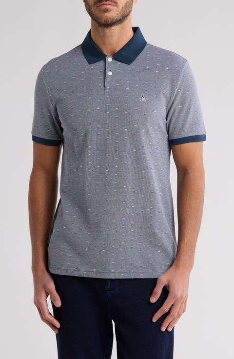 Line Print Bird's Eye Piqué Polo