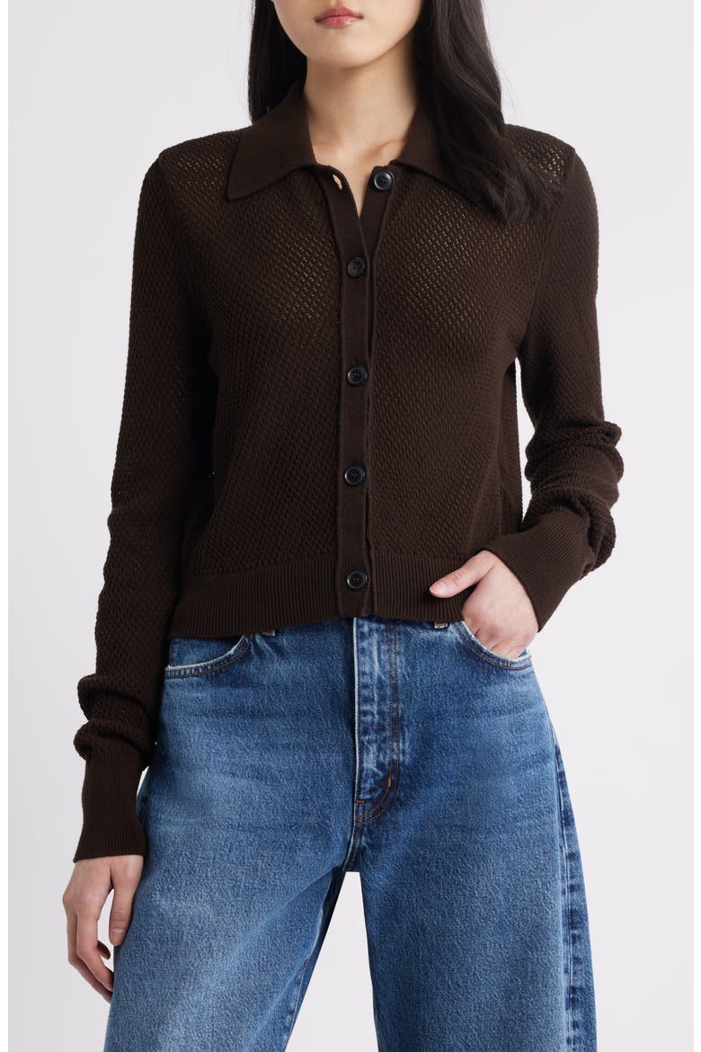 The Shrunken Lace Knit Cardigan, Main, color, CHOCOLATE BROWN