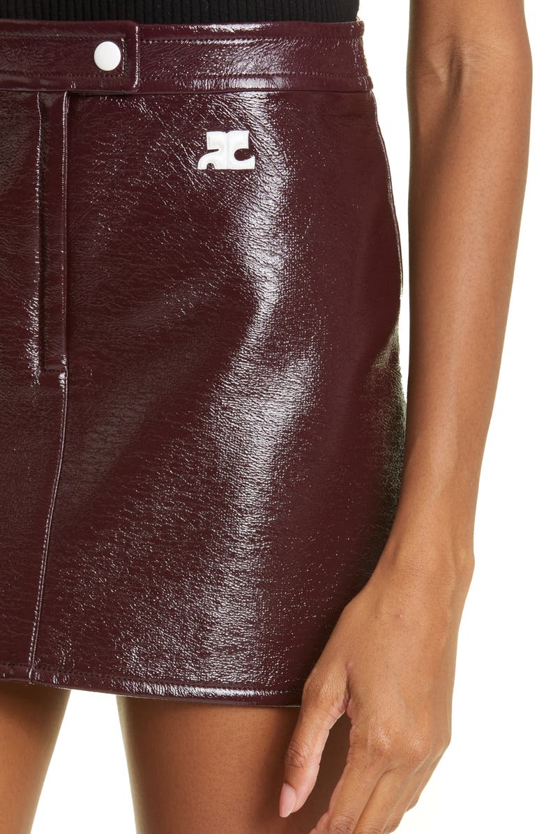 Courrèges Re-Edition Vinyl Miniskirt, Alternate, color, Burgundy