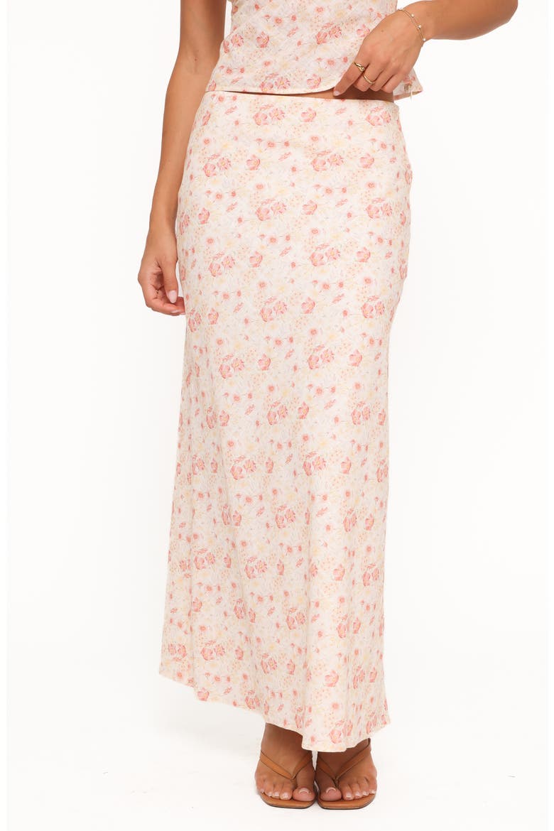 Giarda Floral Print Crinkle Linen Blend Maxi Skirt, Main, color, PEACH DITSY FLORAL