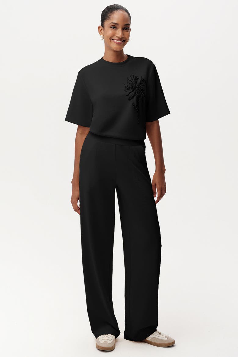 Shayna K Pants Wide Leg Knit Trousers, Main, color, Black