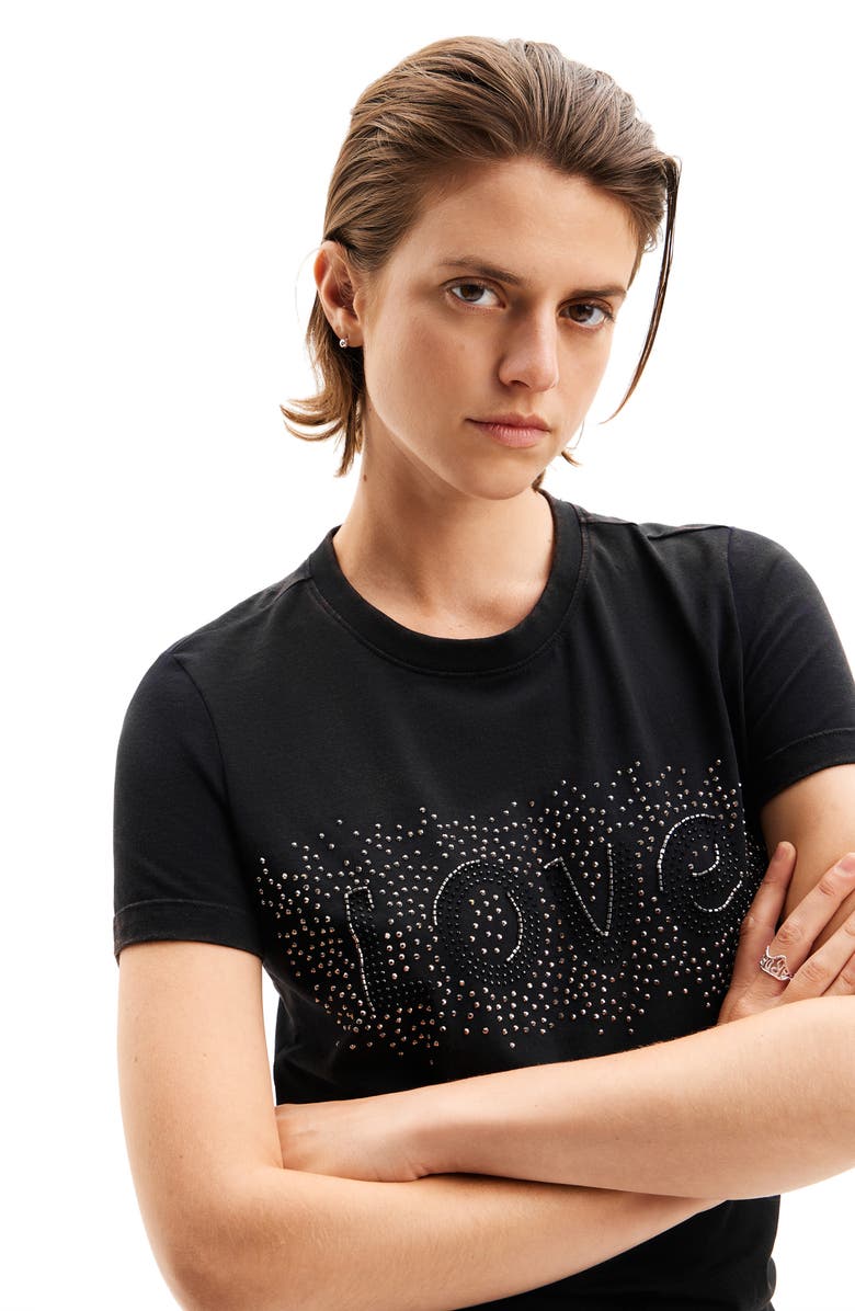 Desigual Love Rhinestone T-Shirt, Alternate, color,