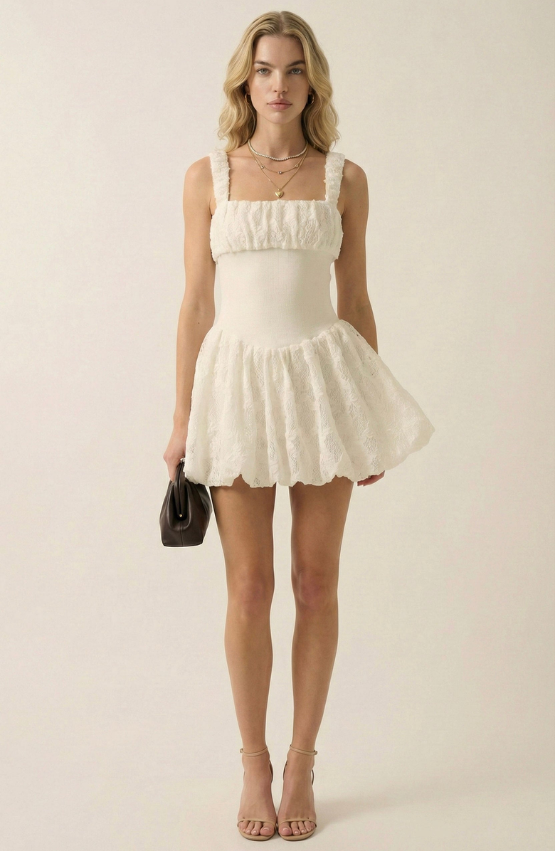 Modenaire Boucle Knit Fit and Flare Mini Dress, Main, color, Ivory