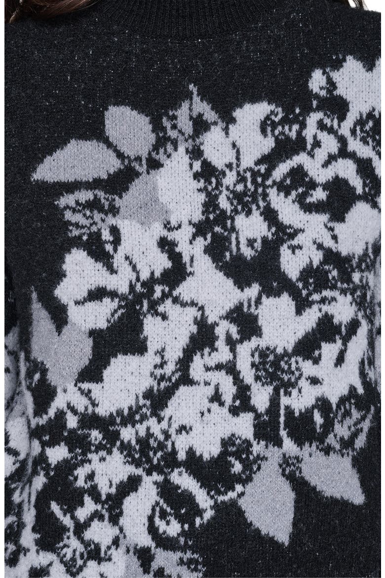 Rose Mock Neck Sweater, Alternate, color, BLACK/ WHITE