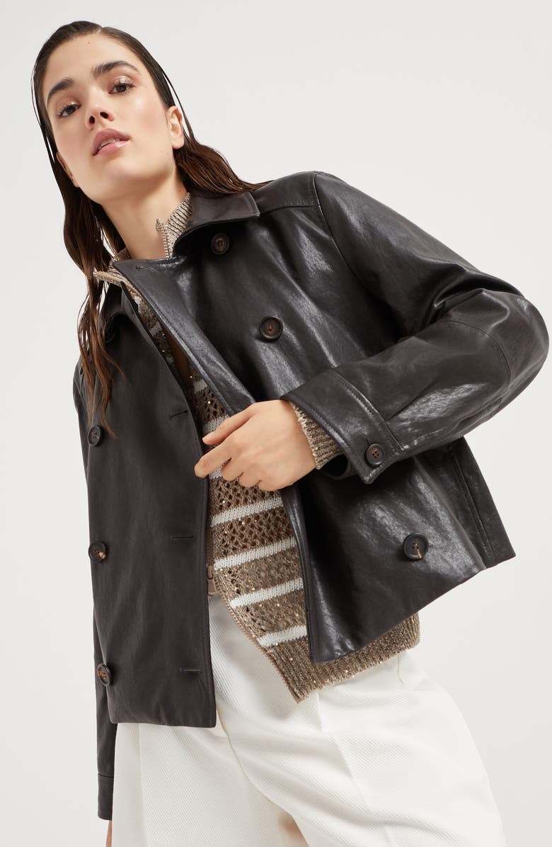 Brunello Cucinelli Crop caban jacket with monili, Alternate, color, 