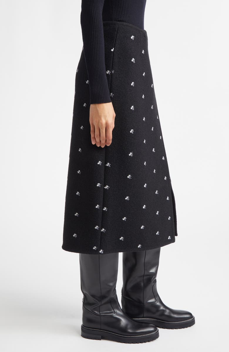 RIER Walker Floral Embroidered Wool Fleece Wrap Skirt, Alternate, color, Black Flowers