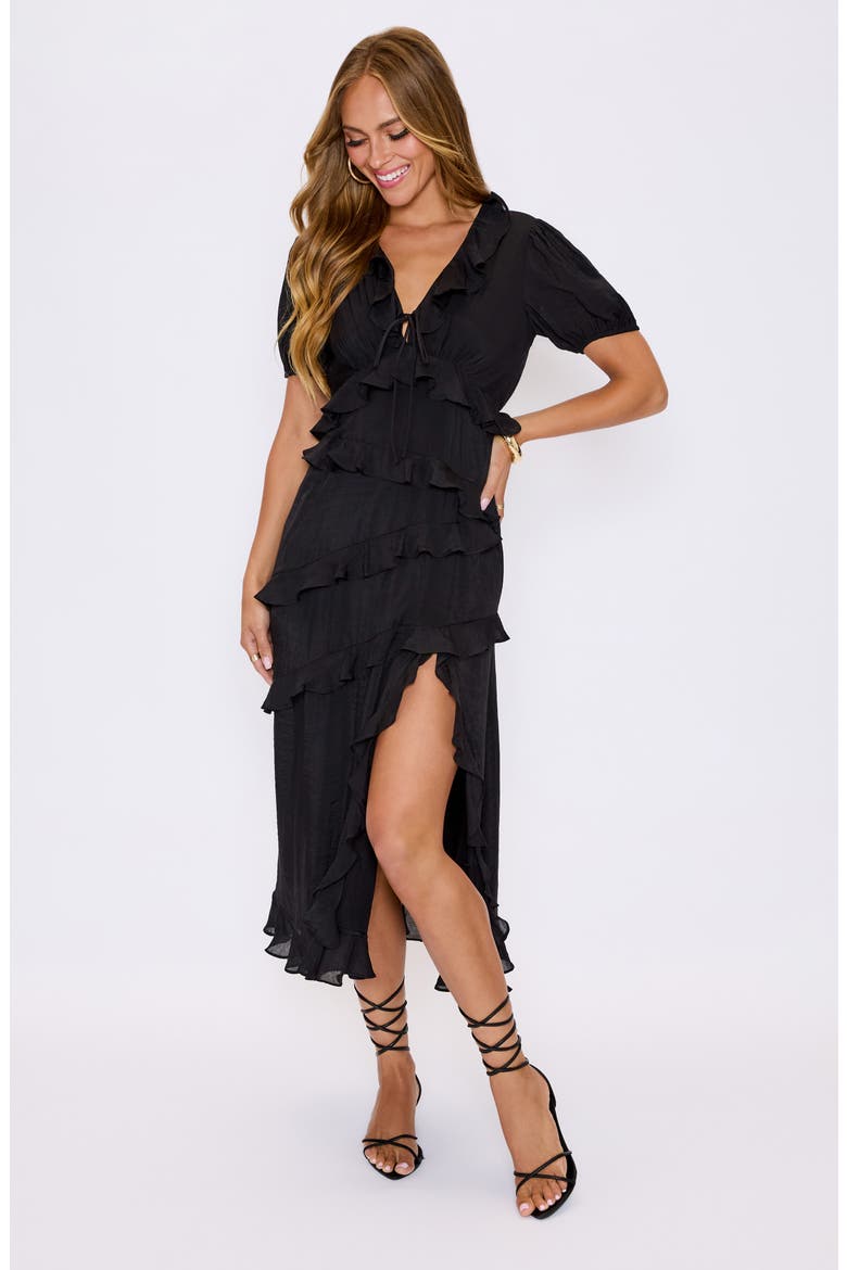 Noir Nights Ruffle Dress, Alternate, color, BLACK