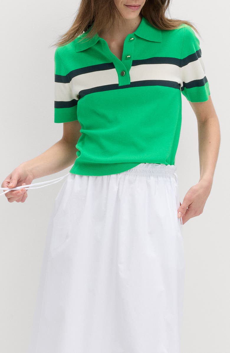 M&S Compact Stripe Polo Sweater, Main, color, Bright Green